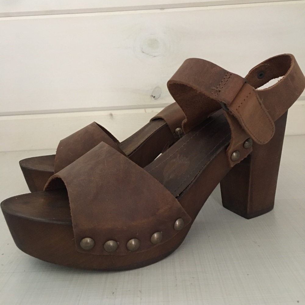 A. Giannetti wooden open toe clogs. Made in Italy